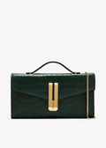 Formstabile Ketten‑Umhängetasche / Clutch aus geprägtem Leder mit Doppelbügel‑Verschluss