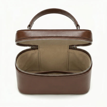 Mini‑Kasten‑Umhänge‑Handtasche aus glattem echtem Leder mit doppeltem Reißverschluss