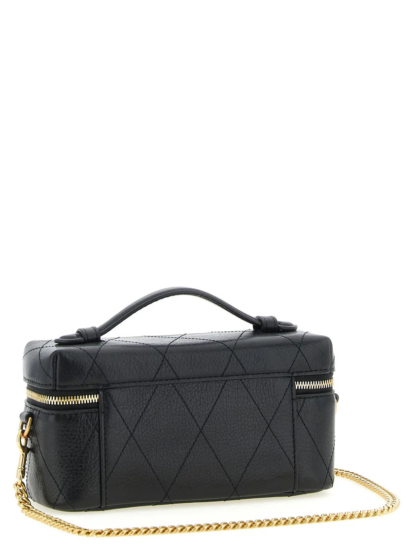 Mini‑Kasten‑Umhängegurt‑Tasche aus Leder mit doppelt‑T‑Logo und Kette