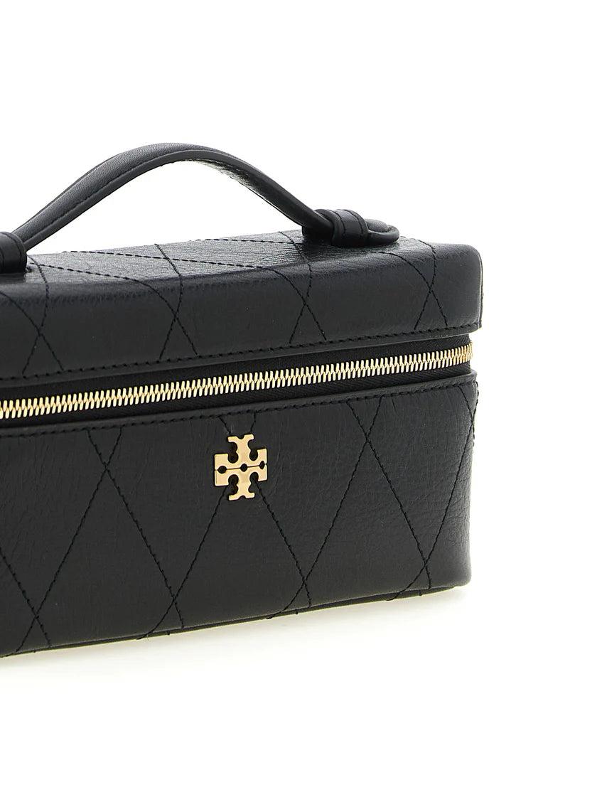 Mini‑Kasten‑Umhängegurt‑Tasche aus Leder mit doppelt‑T‑Logo und Kette