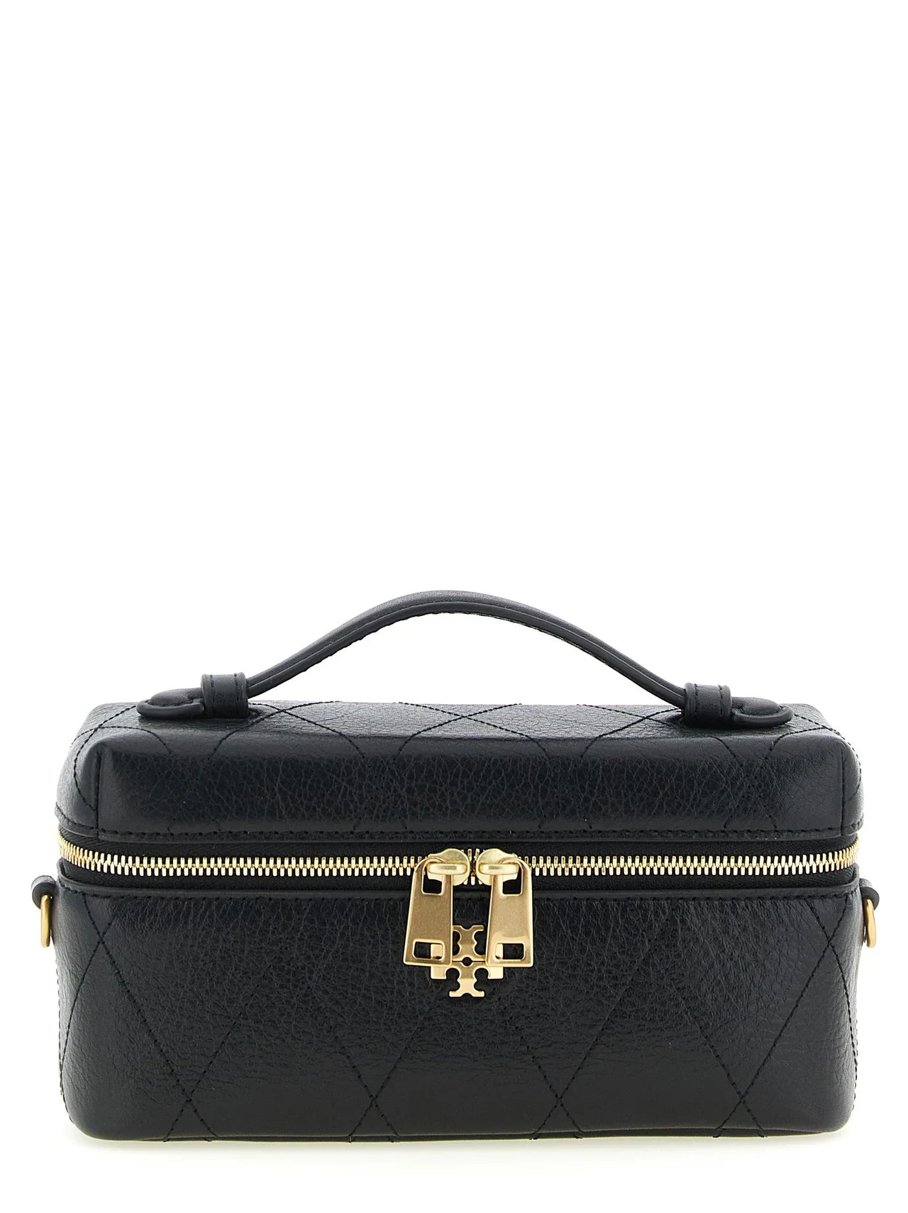 Mini‑Kasten‑Umhängegurt‑Tasche aus Leder mit doppelt‑T‑Logo und Kette