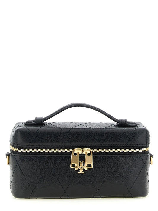Mini‑Kasten‑Umhängegurt‑Tasche aus Leder mit doppelt‑T‑Logo und Kette